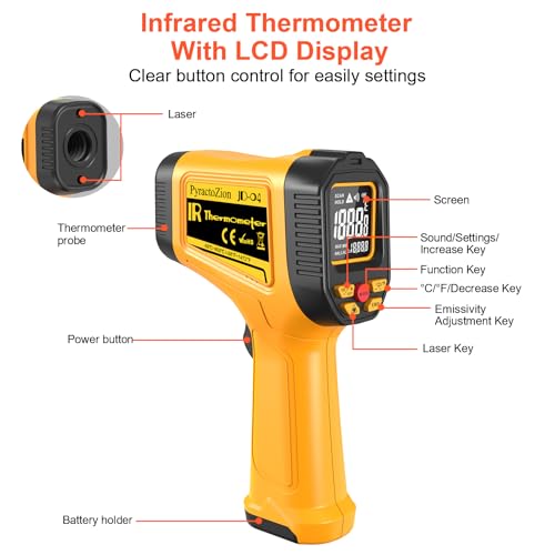 Infrared Thermometer Gun, -58℉ to 1472℉ (-50℃~800℃), High Precision Non-Contact Laser Temperature Gun with Backlit LCD, IR Thermometer for Cooking, Pizza Oven, Automotive, Industrial Use
