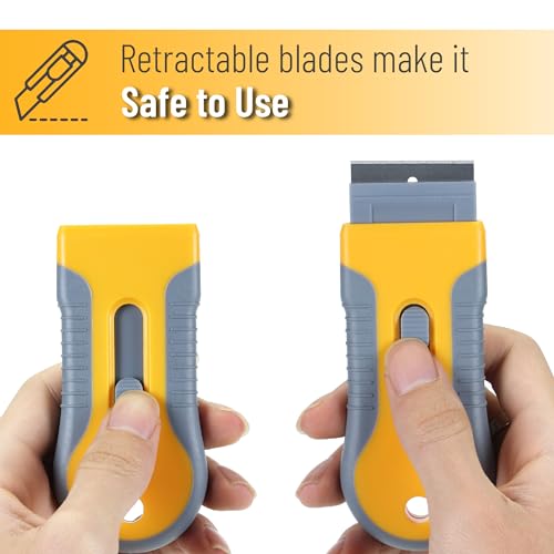 Bates- Razor Blade Scraper Set, 2 Pack, 1.5" & 4" Razor Scraper Tool with 20 Extra Carbon Steel Blades, Window Scraper Blades, Glass Scraper for Windows, Paint Scraper Blade Scraper for Cleaning