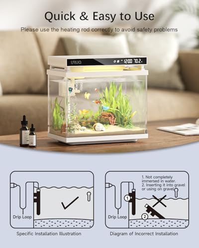 Small Aquarium Fish Tank Heater: URUQ 25W Submersible Aquarium Heater Adjustable Temperature Ultra-Low Water Level for Betta Fish Starter Kit - Under 5 Gallon Mini Aquarium