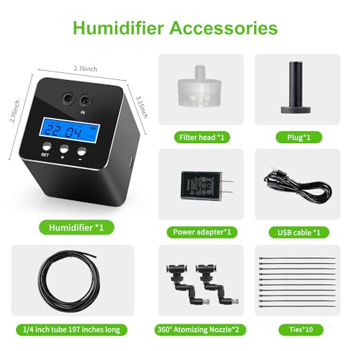 reptile humidifier, LCD with timing function, time length and interval can be set, reptile mister system with 2 spray nozzles, misting system for reptiles of amphibians, tanks, Paludarium