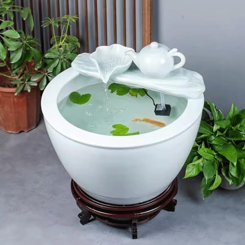 Small Fish Tank White Ceramic Fish Tank Water Tank Balcony Landscaping Water Circulation Office Living Room Ancient Fish Farming Large Tank Fish Tank Kit(Small) - size: Small