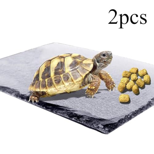 kathson 2 pcs Reptile Basking Platform Tortoise Rock Plate Turtle Bathing Area Feeding Food Dish Resting Terrace(7.9x11.8inch) - size: 7.9x11.8inch,2PCS