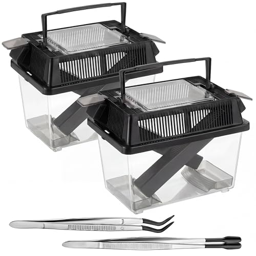 Mifoci Cricket Keeper with Feeding Kit Transparency Cricket Keeper with Tubes Includes Feeding Tongs and Curved Tweezers Insect Breeding Box for Gecko Snake Lizards (2 Pack,7.09 x 4.33 x 6.3 Inches) - size: 7.09 x 4.33 x 6.3 Inches