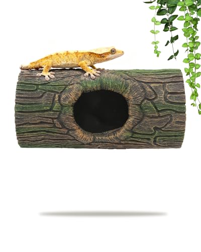 REPTITRIP Magnetic Crested Gecko Hideout - Resin Hollow Log Cave, Reptile Hide Cave, Reptile & Amphibian Habitat Hide, Terrariums Decor