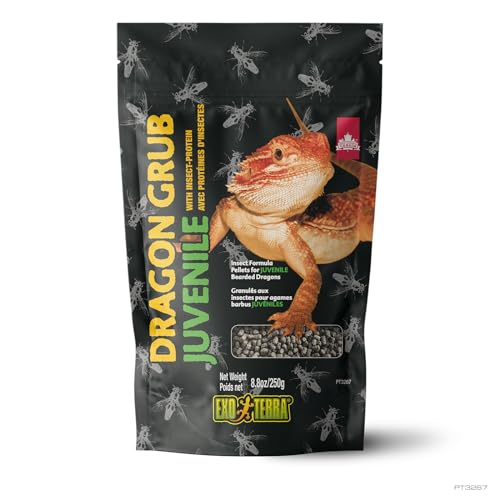 Exo Terra Dragon Grub Juvenile 8.8 oz – High-Protein Bearded Dragon Food with Black Soldier Fly Larvae – Nutrient-Rich, Insect-Based Pellets for Growing Reptiles, Supports Bone & Digestive Health