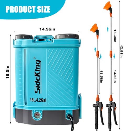 SideKing Battery Powered Backpack Sprayer 4 Gallon, 0-100 PSI Adjustable Pressure Sprayer Compatible with Makita 18V Battery, Electric Sprayer with Wand, 5 Nozzles, 2.6Ah Battery&Charger Included - size: 4.2 Gallon