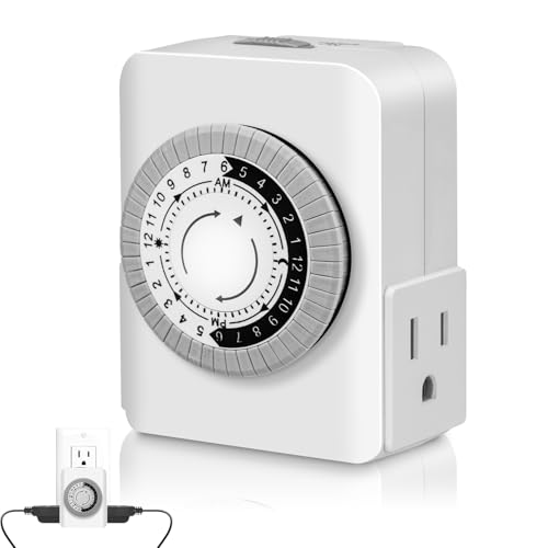 Timers for Electrical Outlets Indoor, AaiVrylliz 3-Prong Dual Outlet Timer,24-Hour 30 Minute Daily On/Off Cycle, Plug-in Mechanical Timers for Christmas Lights, Lamps, Grow Light - style: 3-Prong(1 PACK)