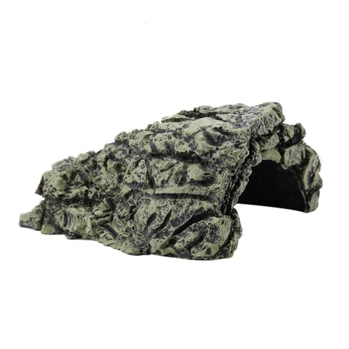 Fish Hiding Cave Turtle Reptile Basking Hide Habitat Ornament Resin Hollow Rock Cave Hidden Habitat Terrarium & Aquarium Fish Tank Decoration (Small)