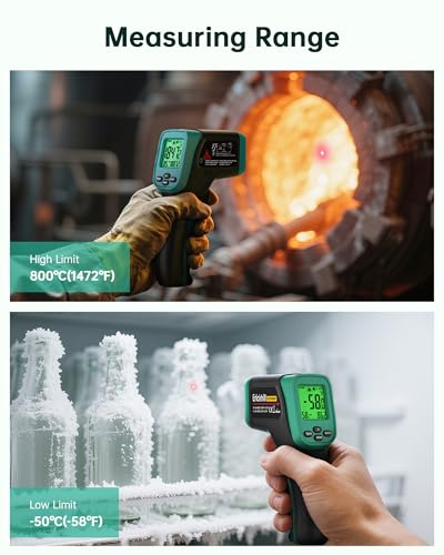 ERICKHILL Infrared Thermometer Gun, Dual Mode IR Laser Thermometer with -50°C~800°C and Meat Probe (-50°C~300°C), Non-Contact Digital Thermometer for Cooking, BBQ, and Industrial Use - color: IR Thermometer & Probe