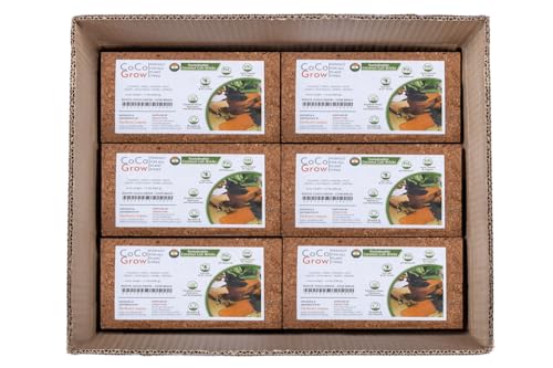ROOTS Sustainable Coconut Coir Bricks - 5kg, Yields 70-80 liters Low EC Coco Coir Growing Medium, Pre-Buffered & pH Balanced, High Water Retention for Hydroponics & Seed Starting, Pack of 6