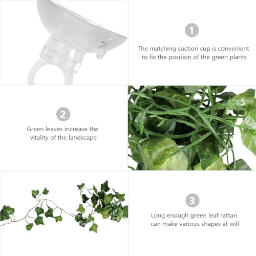8pcs Artificial Rattan Reptile Vines with 1m 10mm Bendable Rattan Sticks 6 Suction Cups and 2m Strip Leaves for Pet Habitat Decor and Jungle Terrarium Climbing Plants