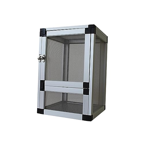 Reptile Habitat Ventilation Cages Feeding Container for Gerbils Chameleons Hamsters, Silver - color: Silver