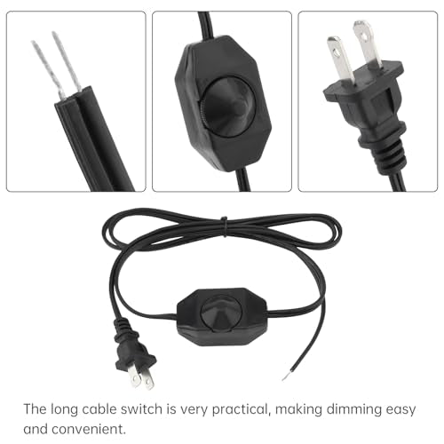 RTNLIT Lamp Dimmer Switch with Cord, 1.4m/4.59 Feet Extension Power Cable for Halogen and Incandescent Bulbs lamp, Compatible with LED dimmable Lights