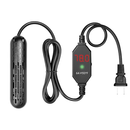 YukiHalu Small Aquarium Heater 25/50/100/150W with Protective Cover, Mini Fish Tank Heater, External Controller, Temperature Adjustable, Digital Display, Used for 5/10/20/30 Gallons (100W-20Gallon) - size: 100W-20Gallon