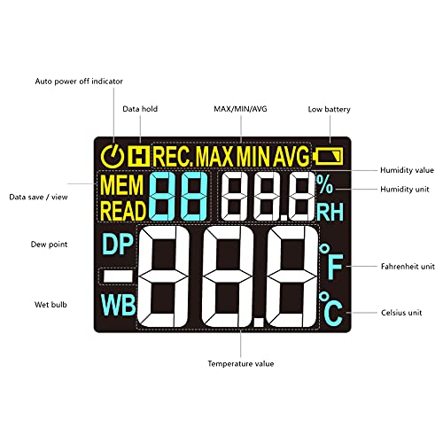 Protmex PT618 Temperature Humidity Meter, Thermometer Hygrometer Monitor with Ambient, Dew Point, Wet Bulb for Indoor/Outdoor MIN, MAX, Data Hold, LCD Backlight - size: PT618