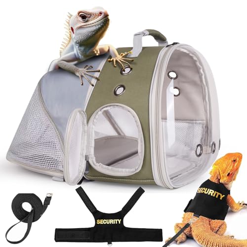 WEVONIGU Expandable Small Animal Backpack Carrier with Clear Bubble Window Large Space Travel Cage for Hedgehog Rat Parrot,Bearded Dragon,Sugar Glider,Airline Approved (Army Green, BE Backpack+LSH) - color: Army Green, size: 13.0"L x 7.0"W x 12.0"H