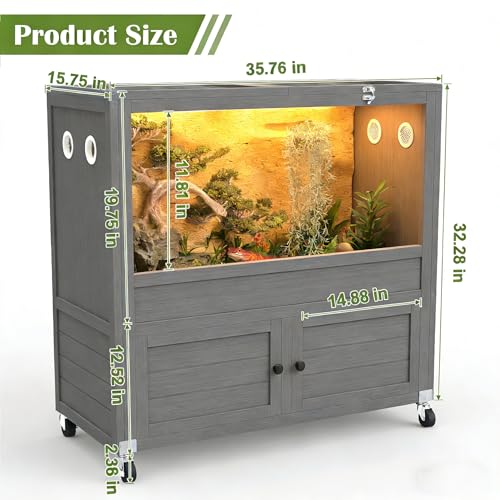 COCO DESIGN 45 Gallon Reptile Tank, Bearded Dragon Tank Reptile Enclosure with Mesh Top Fron, Integrated Sliding Lockable Doors with Storage Cabinet Large Habitat for Snake Tank Lizard Turtle