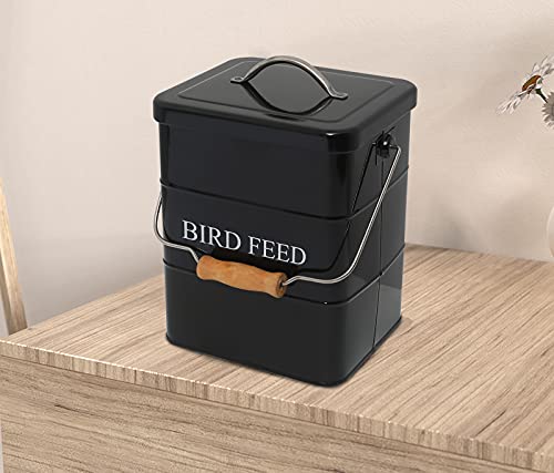 Morezi Bird seed and feed storage tin with lid Included - white-coated carbon steel - tight fitting lids - storage canister tins - Black - color: Black