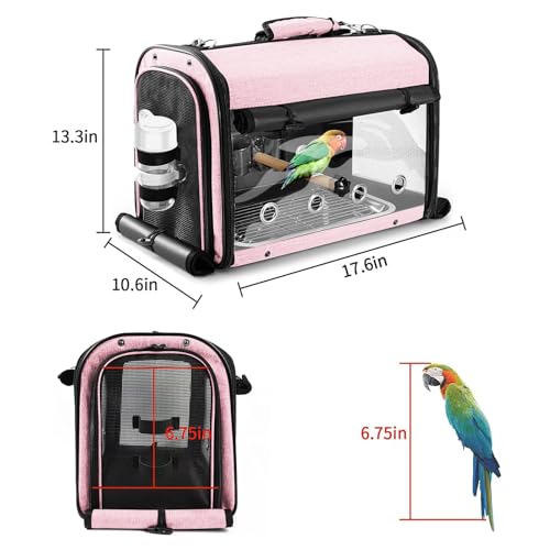 Bird Carrier Bag Bird Travel Cage with Stand, Lightweight Backpack for Parrot, Portable Bird Travel Bag, Pet Transparent Breathable Travel Cage, Pink - size: Large-Pink