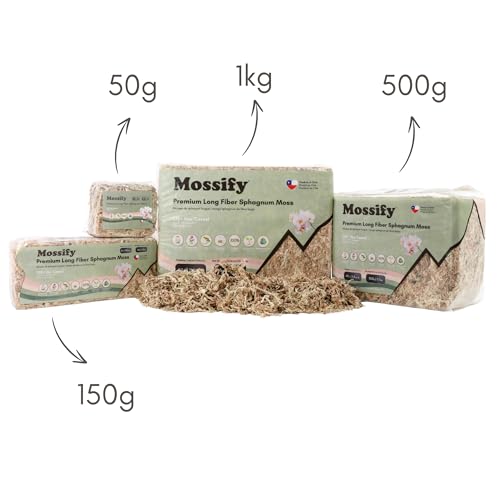 Mossify Premium Sphagnum Moss for Plants 500g, 1.1 lbs – Long Fiber Moss for Plants Indoor, Orchids, Terrariums, Gardening, Reptiles – Moisture Plant Moss for Propagation, Soil & Habitat Bedding - size: 500g (1.1 lbs)
