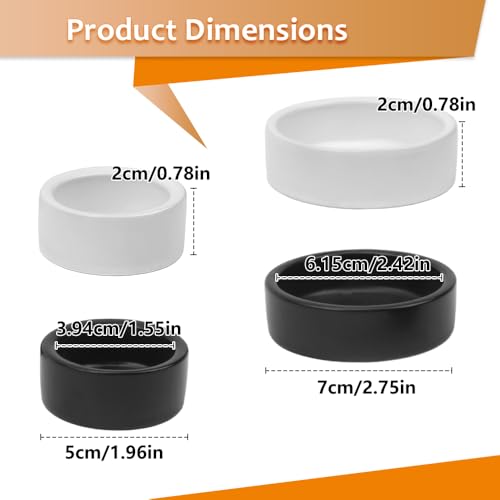 4 Pcs Reptile Food Dish Bowl Ceramic Anti-Escape Mealworms Bowl for Small Reptile Spider Lizard Gecko Frog Turtle Hermit Crab (Circle Shape, Black and White)