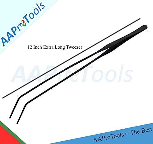 Extra Long 12 Inch Tweezer Tongs Stainless Steel Curved Tip Black - Aquarium Fishtank, Mega Reptile Feeding Tweezers
