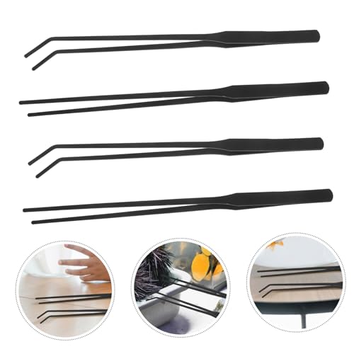 4pcs Precision Fish Tank Tweezers Stainless Steel Long Handle Tongs for Aquatic Plant Care Reptile Feeding