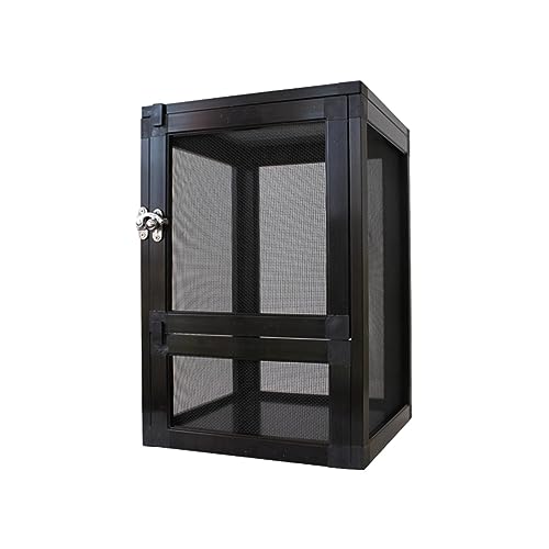 Reptile Breeding Case Mesh Screen Habitat Cage Aluminum Alloy Feeding Box with Front Door Lock Portable Lightweight Container Suitable for, Black