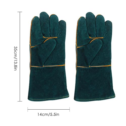 Animal Handling Gloves - Bite Proof Gloves, Multipurpose Bird Handling Gloves | Scratch Resistant PU Leather Pet Grooming - color: Green 35cm