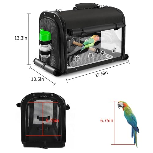 Bird Carrier Bag Bird Travel Cage with Stand, Lightweight Backpack for Parrot, Portable Bird Travel Bag, Pet Transparent Breathable Travel Cage, Black - size: Large-Black