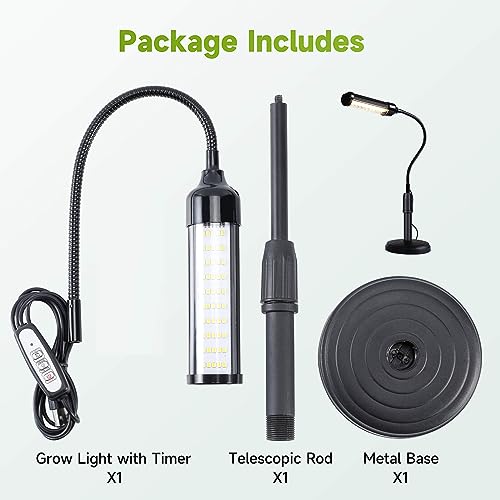 Grow Light for Indoor Plants Plant Lamp for Seedings Succulents Bulbs Full Spectrum Gooseneck Small Plants Growing, Auto On/Off Timing & 5 Dimming (Without USB Plug)