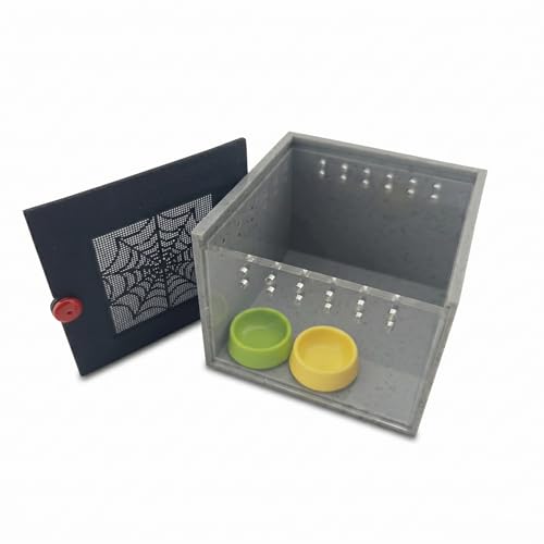 Cricket Keeper - Escape-Proof Insect Habitat Container for Dubia Cockroaches, Tarantulas, Spiders and Breadworms - Ventilated Bug Cage with Feeding Bowl (No Assembly Needed) (Grey) - color: grey