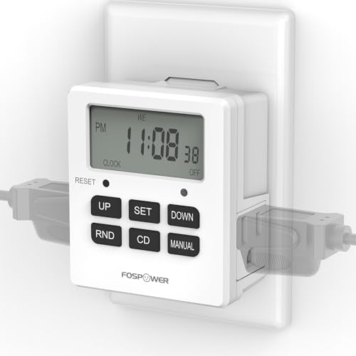 Fospower 7 Day Digital Timers for Electrical Outlets Indoor, Heavy Duty Dual Programmable Outlet Light Timer Switch, Electric Power Wall Timer for Grow Light, Appliance, Lamp, 3 Prong, Grounded - style: 1 Pack