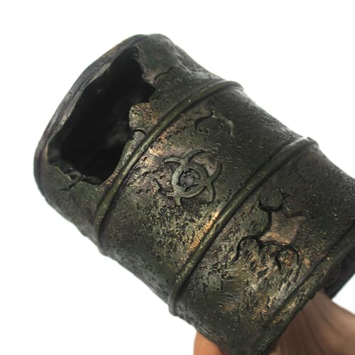 Resin Cave Habitat Hidden for Reptile and Amphibians.Terrarium & Aquarium Decor, Retro Bucket Design. Hide Cave with Dish,Perfect for Bearded Dragons,Lizards,Snakes,Geckos,Tortoises,Small Animals