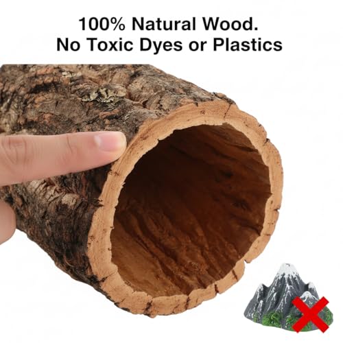 Veemoon Natural Tree Trunk Reptile Hide Cave Reptile & Amphibian Habitat Hideouts Natural Cork Bark Tree Trunk Terrarium Log Cave Wood Climbing Hide for Gecko Snakes Hermit Crabs Frog, 4. 9×5. 9"