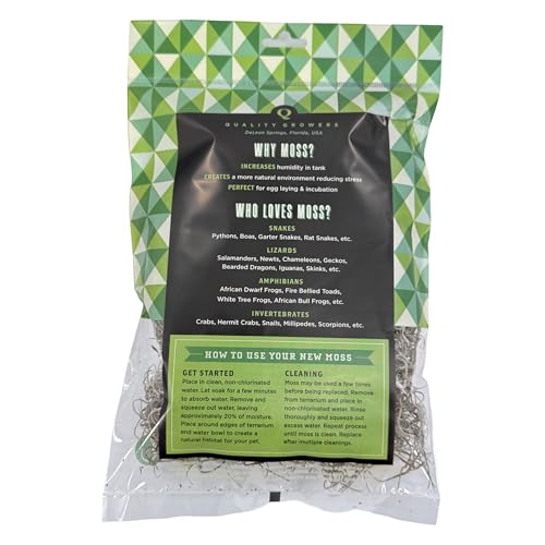 The Habitat Life - Natural Spanish Moss - for Reptiles, Amphibians & Invertebrates Terrariums - Humidity Control - Breathable Bedding - Dye-Free & Safe - Small - 1 Pack - size: Small, style: Spanish Moss