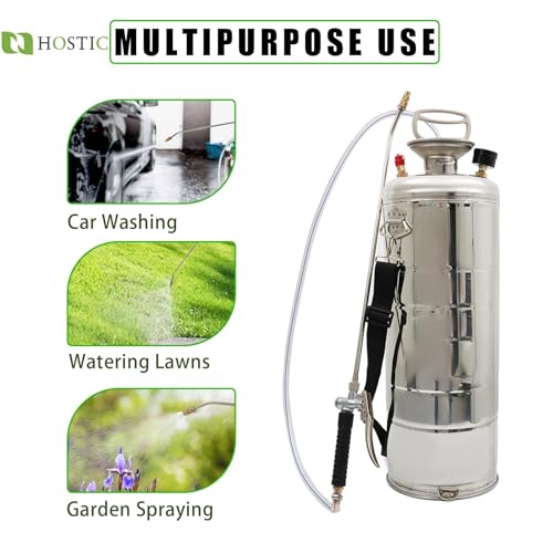 HOSTIC 1 Gallon Stainless Steel Sprayer Hand Pump Sprayer with Pressure Gauge Valve Adjustable Nozzle for Gardening Lawn and Cleaning - size: 1 Gallon