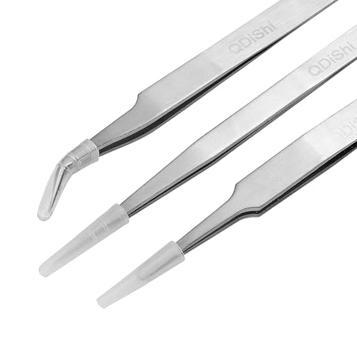 QDiShi Precision Tweezers Set,Upgraded Stainless Steel of Tweezers - Extra Fine,Angled,Blunt Tips for Electronics,Hobby, Industrial,Laboratory Work,Jewelry-Making,Model,Craft(3Pcs)