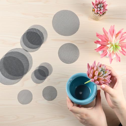 200PCS Bonsai Mesh for Plant Pot Drainage Screen, 2 3 4 Inch Rounds Drainage Hole Mesh Pad, Flower Pot Meshes Mat, Bonsai Bottom Grid Mat for Potted Succulent Prevent Soil Leaking