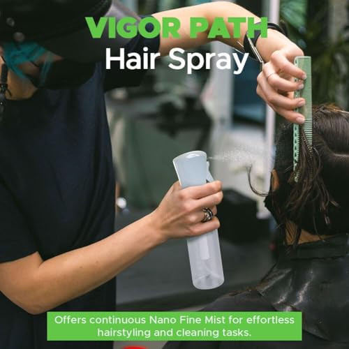 VIGOR PATH Continuous Spray Bottle for Hair – Fine Mist Mister for Hairstyling, Cleaning, Plants, Pets, Barbers, Salons, and Essential Oil Applications (300ml/10.1 oz) Clear 2 Pack