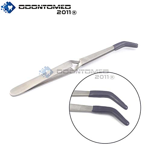 OdontoMed2011 Pack of 2 Cross Lock Tweezers Bent Nose PVC Rubber Tip Cross Locking Self Closing 6-1/2" Stainless Steel Tweezers 6.5"