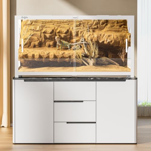 65 Gallon Reptile Tank, Reptile Enclosure Front Sliding Door Stackable Ventilation Anti-Escape Locks and no-Fingerprint Handles maximizes UVB Penetration (White, 65 Gallon) - color: White, size: 65 Gallon