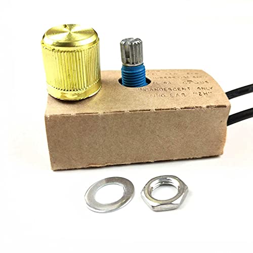 Zing Ear ZE-03 Full Range Inline Table Lamp LED Dimmer Switch Incandescent Light Rotary Replacement Combo Kit 120VAC/240VAC 300W Watt MAX Paper Outer Shell (Brass) Easy to Install