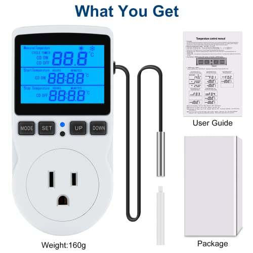 Digital Temperature Controller Thermostat Timer - Reptile Thermostat Controller Day Night Timer 1800W 120V 15A Temperature Controlled Outlet Plug Heating Cooling Control with Sensor (TC816) - style: TC816