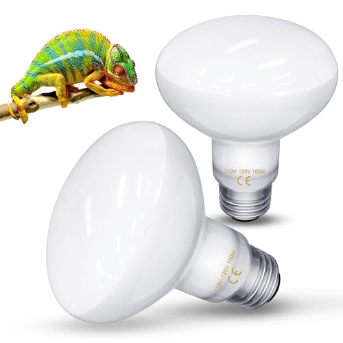 Reptile Heat Lamp Bulbs -100W UVA Natural Daylight Heating Lamp Basking Bulb for Bearded Dragon, Basking Spot Floodlight Light for Reptiles, Lizard, Turtle, Snake Bathroom, Plants,Chickens Pets,2 Pack - color: Daylight