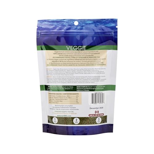 Northfin Veggie Fish Food, Slow-Sinking Pellets, 3mm, 250g | Veggie Formula; slow-sinking pellets for herbivorous & omnivorous fish; organic kelp first ingredient; crafted in Canada - size: 8.8 Ounce (Pack of 1), style: 3mm