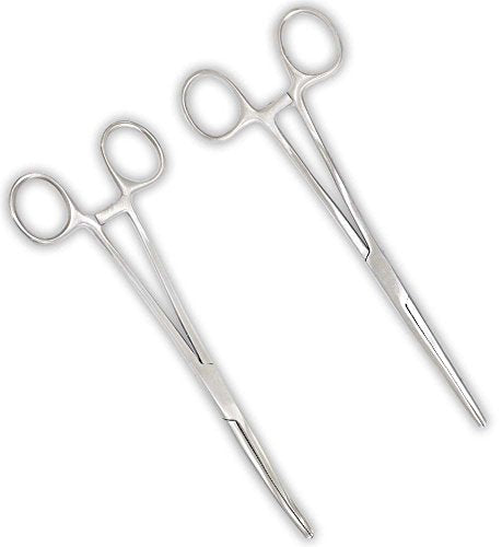 ADROIT 5" (12.7 cm) Hemostat Forceps Set | Stainless Steel | Curved & Straight Designs | Adjustable Tension & Locking | Ideal for Fishing, Sewing, Household, Medical - size: 5", style: Straight & Curved