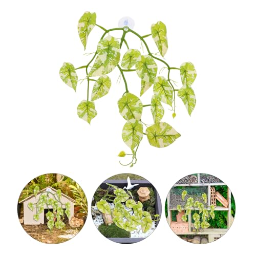 BESPORTBLE Artificial Plants for Geckos Terrarium Hanging Climbing Reptile Plant Decorations with Suction Cups for Lizard Habitat and Hermit Crab Tank Ornaments