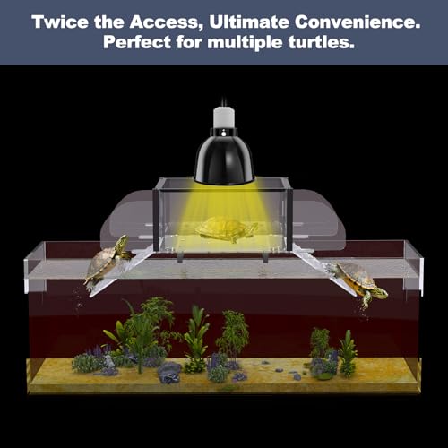 Upgraded Dual Ramp Turtle Basking Platform, Extra Large Fits 125 Gallon 150 Gallon 180 Gallon Aquarium Tank, Aquatic Turtles Topper Dock, Turtle Tank Accessories, Non-Slip Ramp & Escape-Proof
