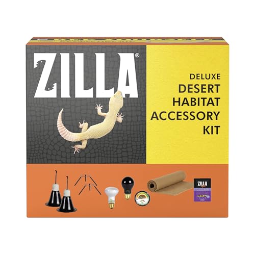 Zilla Desert Habitat Accessory Kit, Starter Kit for Reptiles, Easy Start for Desert-Dwelling Reptiles, Includes Lighting, Bedding and Food, Ideal for Size 10G Terrariums - size: Desert Accessory Kit, style: Desert Habitat